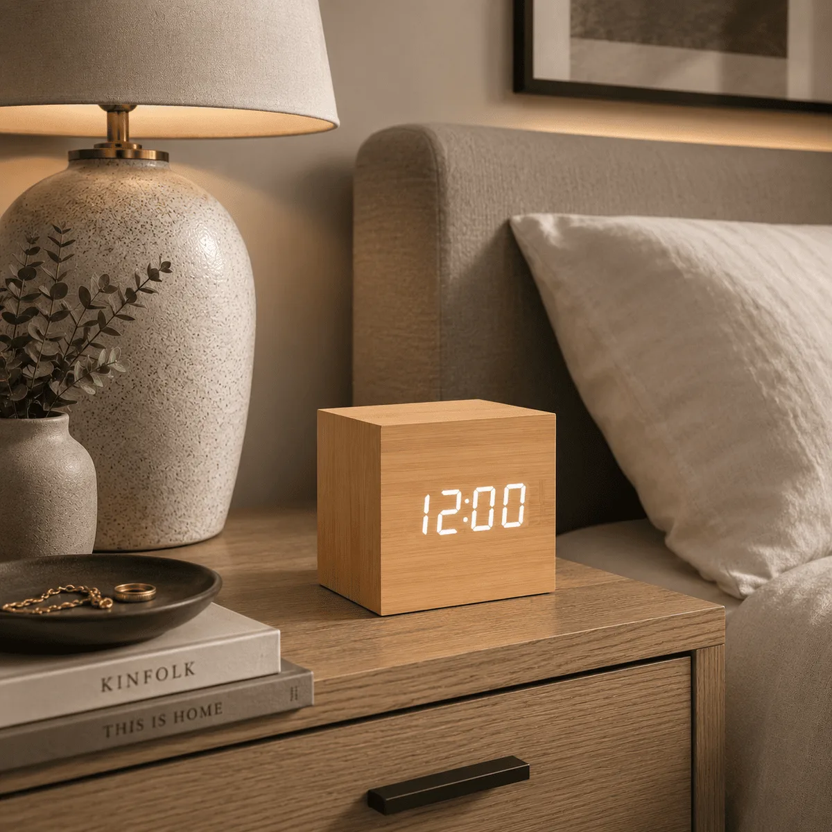 Réveil Bois Cube Compact