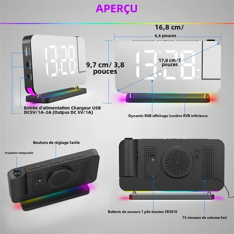 Radio Réveil Projecteur Multicolore