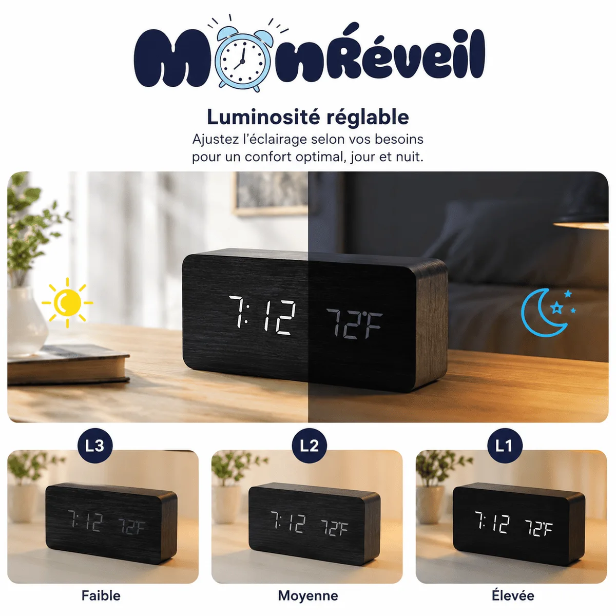 Réveil Bois Design Plat