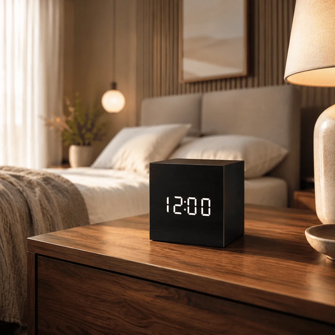 Réveil Bois Cube Compact