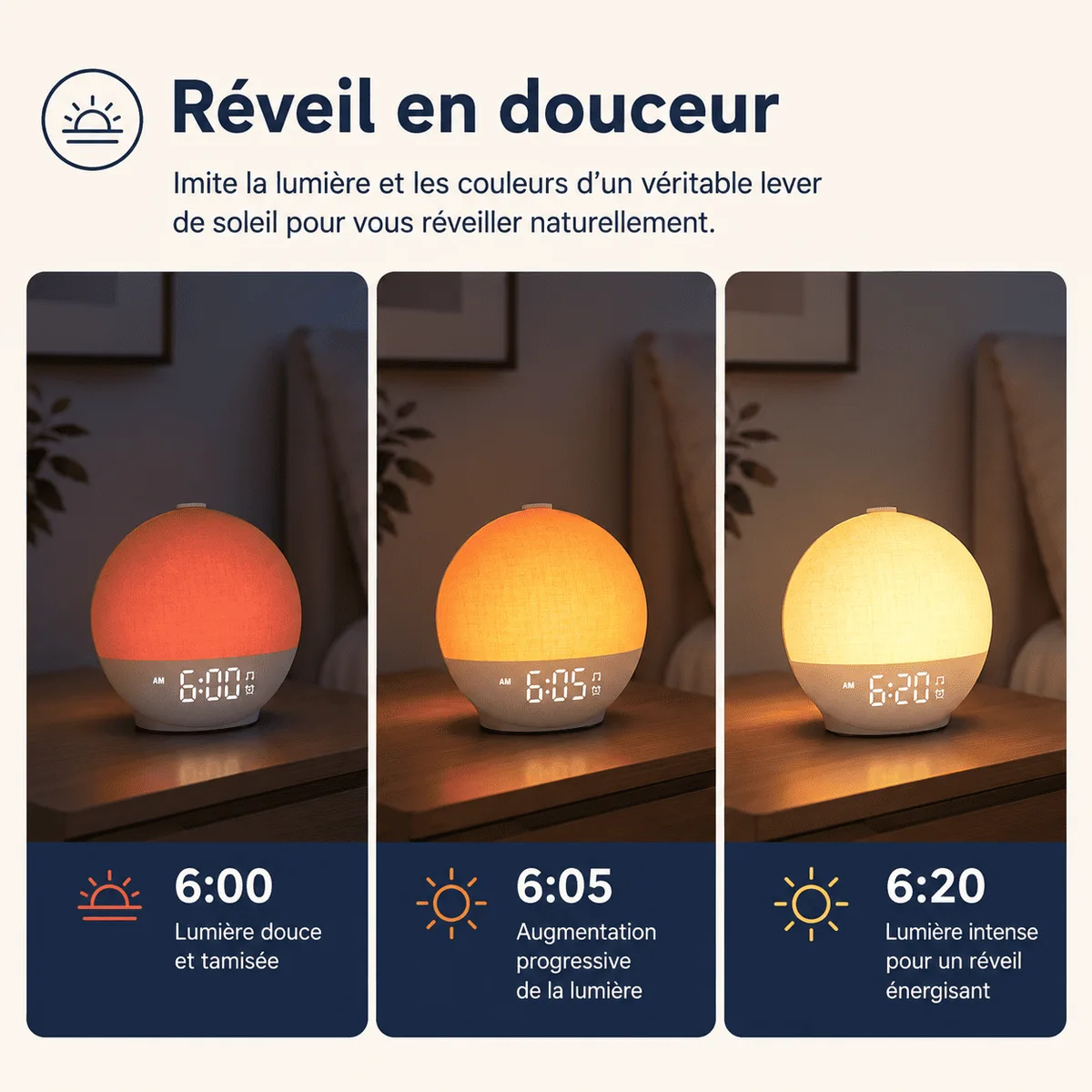 Réveil Lumière du Jour à 12 Couleurs