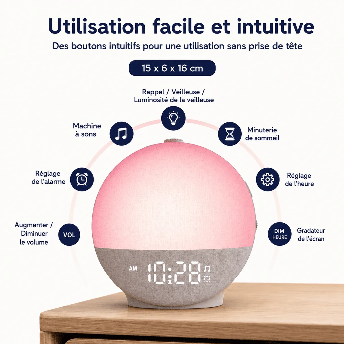 Réveil Lumière du Jour à 12 Couleurs
