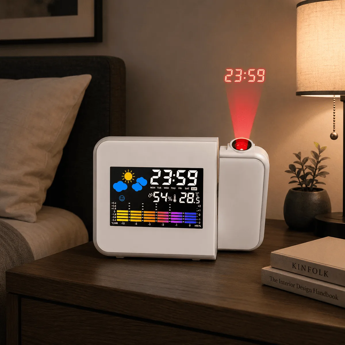 Réveil Projecteur avec Thermomètre et Hygromètre