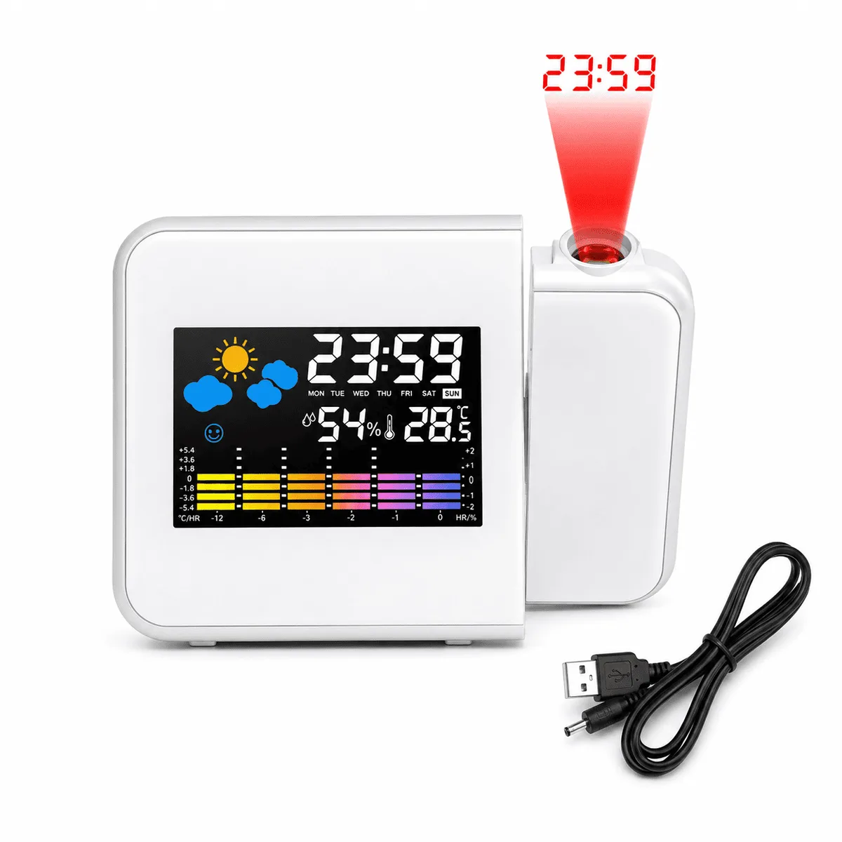 Réveil Projecteur avec Thermomètre et Hygromètre