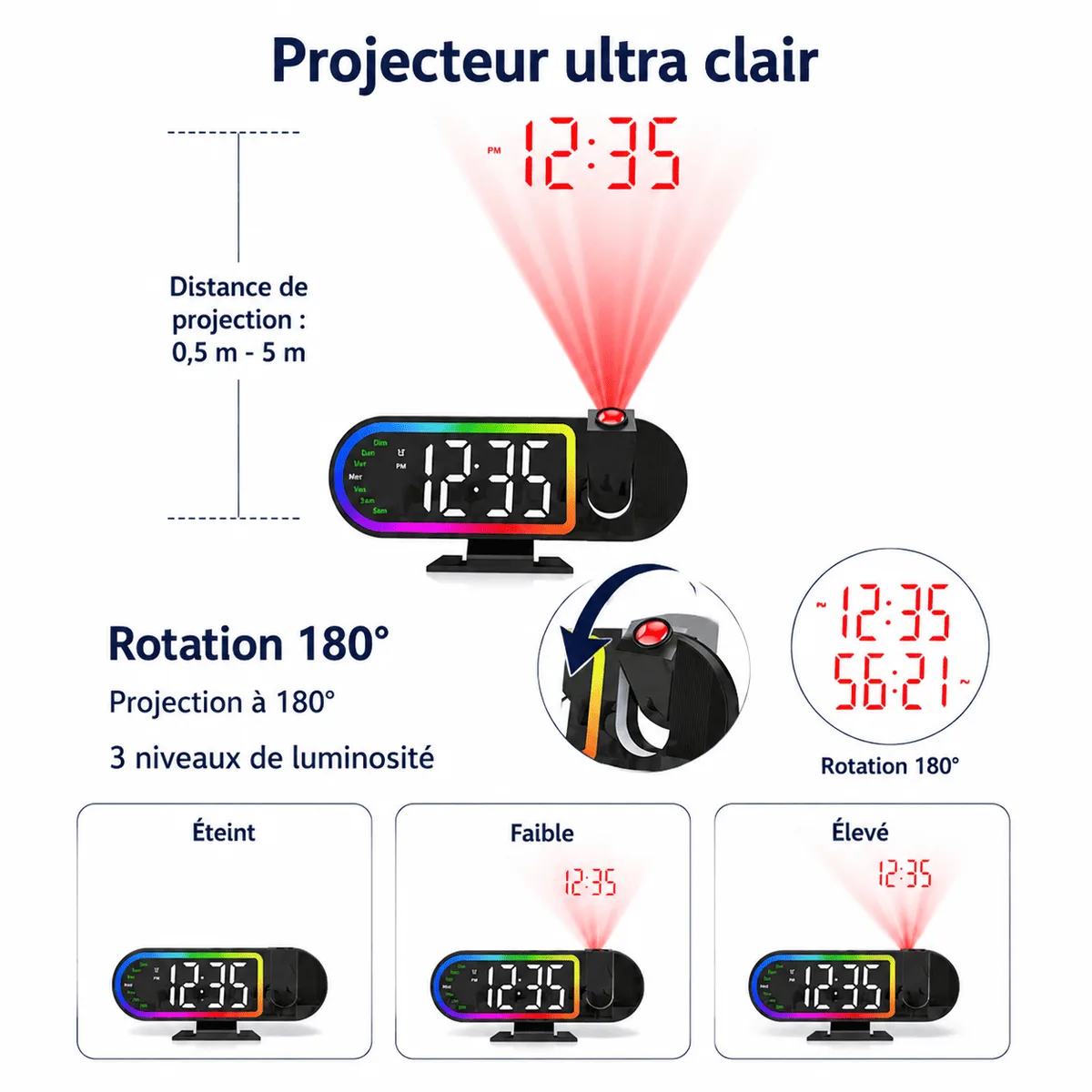 Réveil Projecteur Multicolore