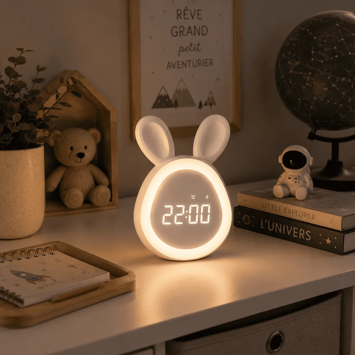 Réveil Lapin Halo Lumineux